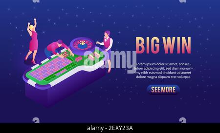 People playing roulette and winning in casino 3d isometric vector illustration Stock Vector