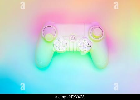 Joystick on holographic background. Video game concept Stock Photo