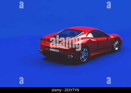 Kharkov, Ukraine - February 24, 2021: Ferrari F430 Spider sport car toy stylish background photo Stock Photo