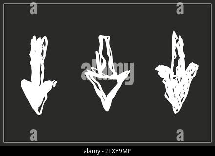 A set of vector drawn arrows. Isolated white arrows on a black background Stock Vector