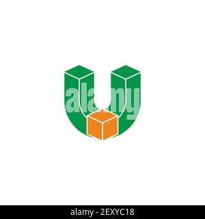 letter u box carton simple geometric flat 3d design logo vector Stock Vector