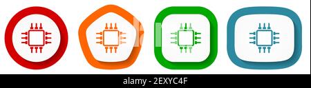 Circuit, chip, computer vector icon set, flat design buttons on white background Stock Vector