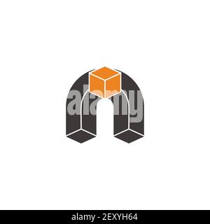 letter n carton box simple geometric flat 3d design logo vector Stock Vector