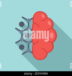 Brain nanotechnology icon, flat style Stock Vector
