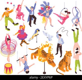 Circus Performers Isometric Set Stock Vector