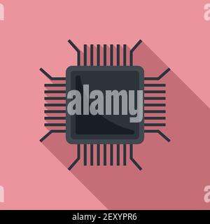 Nanotechnology pc microchip icon, flat style Stock Vector