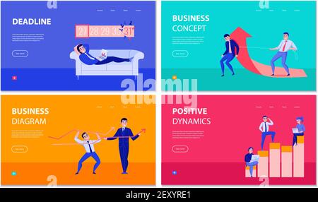 Time management planning business concept 4 colorful background horizontal banners with with positive dynamics diagram vector illustration Stock Vector