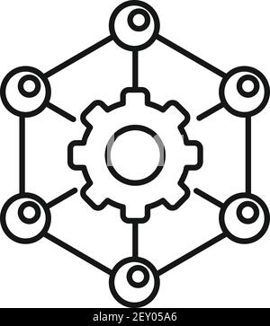 Nanotechnology gear structure icon, outline style Stock Vector