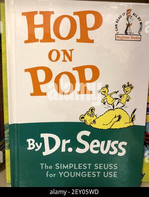 OCEAN SPRINGS, UNITED STATES - Mar 02, 2021: Close-up of children’s book “Hop on Pop” by Dr. Seuss Stock Photo