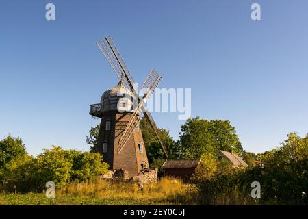 Old windmill on the island Oeland, Sweden Stock Photo