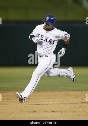 August 14, 2014: Texas Rangers Third base Adrian Beltre (29) [1597] fields  a grounder during an MLB game between the Tampa Bay Rays and the Texas  Rangers at Globe Life Park in