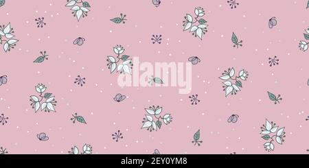 flower and butterfly pink seamless vector pattern Stock Vector