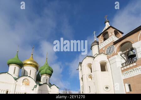 Transfiguration Cathedral and belfry at  St. Euthymius monastery in Suzdal. Golden Ring of Russia Travel Stock Photo