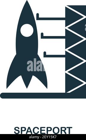Spaceport icon. Flat style icon design. UI. Illustration of spaceport icon. Pictogram isolated on white. Ready to use in web design, apps, software Stock Vector