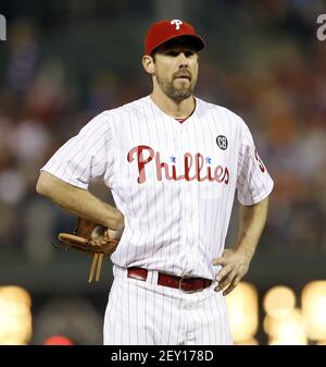 Philadelphia Phillies pitcher Cliff Lee stands with his hands on his hips  after the Los Angeles Angles scored four runs during the sixth inning at  Citizens Bank Park in Philadelphia on Tuesday, May 13, 2014. The Angels  won, 4-3. (Photo by Yong Kim