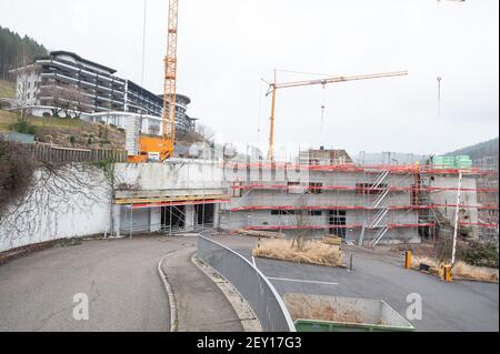 Baiersbronn, Germany. 05th Mar, 2021. The Hotel Traube Tonbach and the construction site of the Stammhaus. The restaurants got their stars back, which they had lost after a fire in January 2020 in the Stammhaus. Credit: Sebastian Gollnow/dpa/Alamy Live News Stock Photo