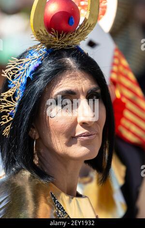 Portrait of a woman in egyptian costume during the Carnival in Limassol, Cyprus, 1 March 2020 Stock Photo