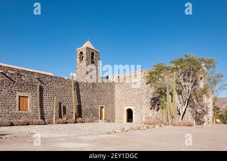 Old mission church Mision de Santa Rosalia de Mulege in Mulege, Baja California Sur, Mexico Stock Photo