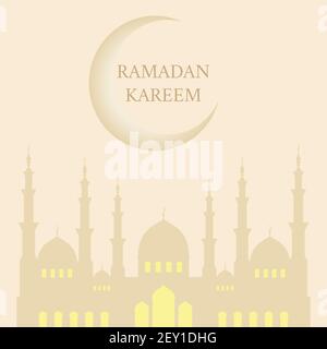 The Muslim feast of the holy month of Ramadan Kareem. Vector greetings design with crescent and mosque dome silhouette for invitation card, banner, fl Stock Vector