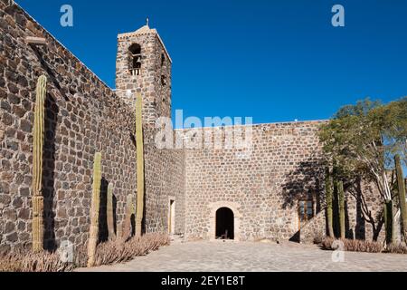 Old mission church Mision de Santa Rosalia de Mulege in Mulege, Baja California Sur, Mexico Stock Photo