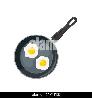Fried eggs on frying pan Stock Vector