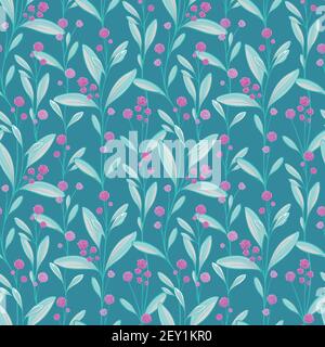 Vector seamless pattern with silhouettes of flowers and grass, drawing hand drawn floral illustration, herbal ornament. Stock Vector