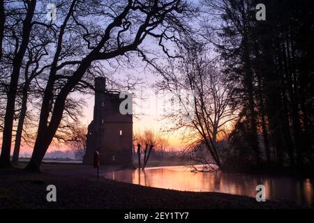 Winter dawn at Minster Lovell Hall ruins. Minster Lovell, Oxfordshire, England Stock Photo