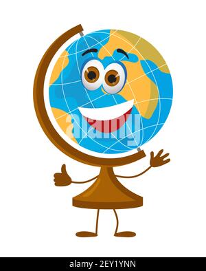 Funny School Globe with eyes on white background, flat design vector illustration Stock Vector