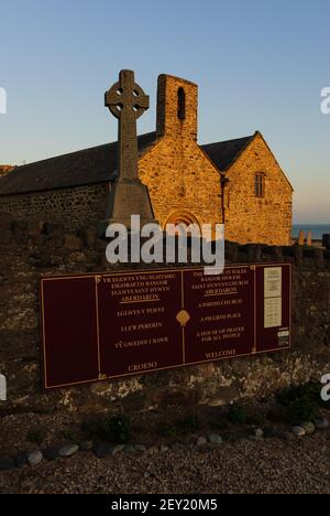 St Hywyn's church in the Welsh coastal village of Aberdaron, Gwynedd. Dating from the 12th century named after St Hywyn an early Welsh Saint Stock Photo