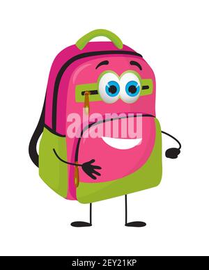 Funny School Bag with eyes on white background, flat design vector illustration Stock Vector