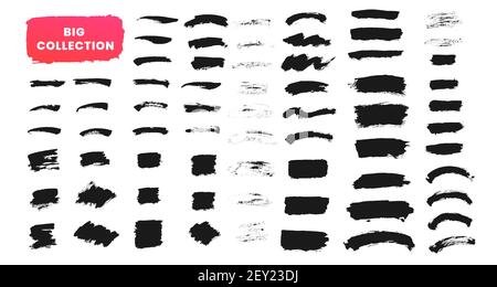 Brush strokes text boxes collection. Vector paintbrush set. Grunge ink texture elements Stock Vector