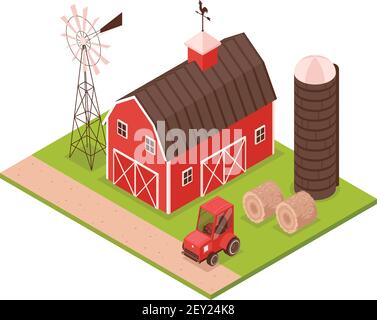 #Isometric Farm Building Composition Stock Vector