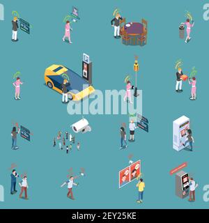 Social credit score system isometric icons collection with isolated items and human characters in different situations vector illustration Stock Vector