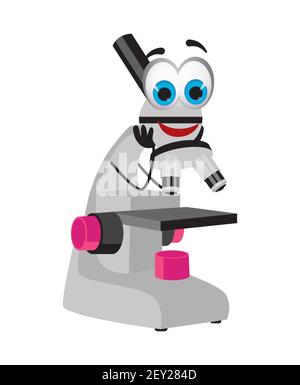 Funny Microscope with eyes on white background, flat design vector illustration Stock Vector