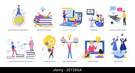 Set of Education concepts, flat design vector illustration close-up Stock Vector