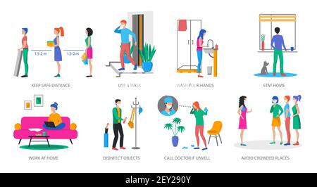 Set of Coronavirus Prevention concepts, modern flat design vector illustration, for graphic and web design Stock Vector