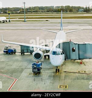 Boryspil, Ukraine. Aircraft ground handling. Stock Photo