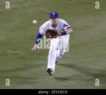 May 18, 2017: Texas Rangers left fielder Ryan Rua #16 during an MLB  interleague game between the Philadelphia Phillies and the Texas Rangers at  Globe Life Park in Arlington, TX Texas defeated