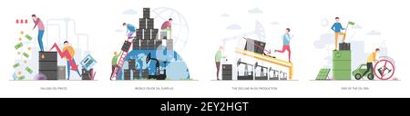 Set of Oil Era concepts, flat vector illustration close-up Stock Vector