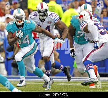 Buffalo Bills running back Damien Harris (22) walks off the field following  an NFL preseason football game against the Chicago Bears, Saturday,  Saturday, Aug. 26, 2023, in Chicago. (AP Photo/Kamil Krzaczynski Stock