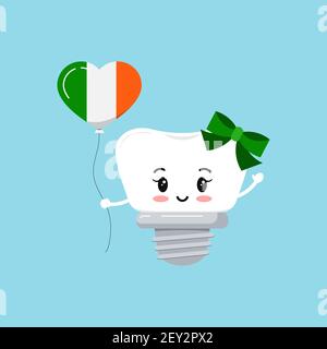 St Patrick cute tooth dental implant icon isolated. Stock Vector