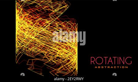 Rotating abstraction by thin tangled lines on black background. Complicated vector graphic structure. Tech design Stock Vector