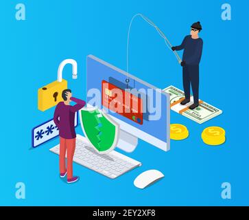 Internet phishing and hacking attack concept. Stock Vector
