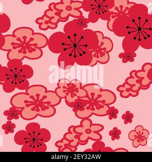 Vector pink background pink red cherry blossoms flower. seamless pattern background. Stock Vector
