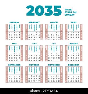 2035 Calendar template with weeks start on Monday Stock Vector Image ...
