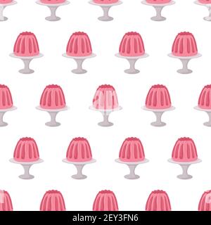 Cartoon seamless pattern for fabric design with pink jelly on stand. Colorful background. Stock Vector