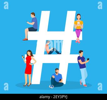 Hashtag concept. people using mobile Stock Vector