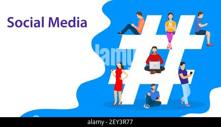 Hashtag concept. people using mobile Stock Vector
