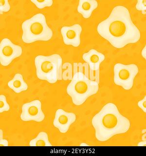 seamless pattern scrambled fried eggs vector for eco farm cookbook menu recipe. cheerful colorful healthy wholesome food breakfast brunch lunch dinner concept. hand drawn egg in flat cartoon style Stock Vector