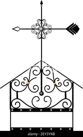 Covered on the chimney. Fireplace decor. Forged facade element. Artistic forging. Vane Stock Vector